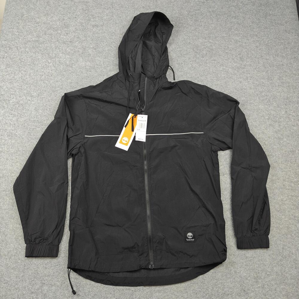 Timberland Jacket Mens Small Black Windbreaker Hooded Full Zip Lightweight